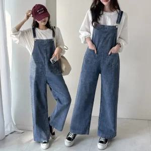 [데일리앤] 브리튼 오버롤 데님 멜빵 팬츠 캐주얼 스트랩 포켓 와이드 청바지 봄 가을 점프수트