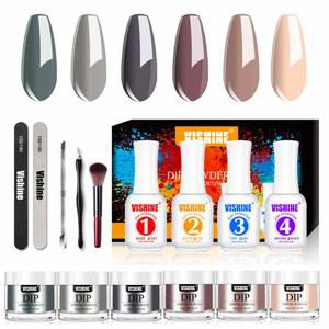 Vishine 딥 파우더 네일 키트 6가지 색상 18g 대형 병 아크릴 디핑 파우더 4 x 14ml 상단 및 베이스 코트 활성화 브러시 세이버 리퀴드 올인원 프렌치 매니큐어 네일 딥 파우더 스타터 키트 #05