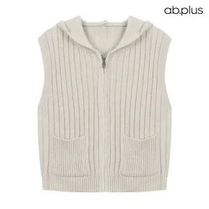 [ab.plus] 포켓 골지 집업 니트 조끼 (LSZ4MV31A)