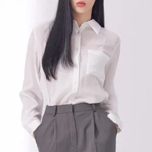 [미쏘] 소재 변형 긴팔 블라우스 (MIWBLC810A-T)