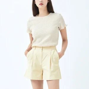 [미쏘] 체크패턴 소재변형 반팔 티셔츠 (MIWHWC714A-T)