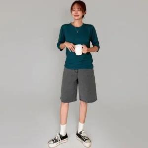 /신상오픈런 여성 레이온 스판 8부 뒷트임 티셔츠 찰랑핏