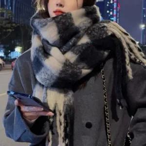 겨울철 데일리 체크패턴 초대형 머플러 목도리 밍크목도리 밍크워머 밍크넥워머 캐시미어목도리