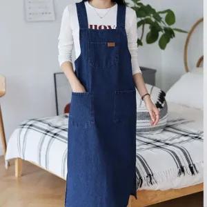 여자 빅포켓 밑 슬릿 77사이즈 가을 데님 롱원피스