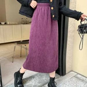여성 데일리룩 따뜻한 골지 코듀로이 밴딩 롱스커트 (WFJY80I)