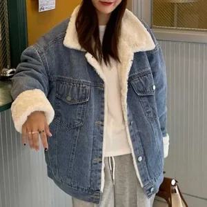 여성용 데일리 경량 양털 카라 데님 숏 자켓 (WFJY7ZX)