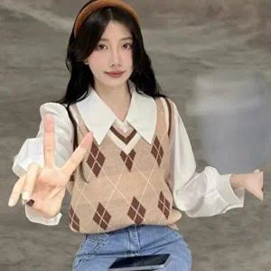[신상오픈런]|CCH40AE|여성용 클래식 퍼프소매 핀턱 화이트 카라 블라우스