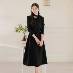 XXL까지) 라벨라 스카프 진주 플레어 원피스 가을 하객룩 오피스룩 모임룩 격식룩  자체제작 빅사이즈