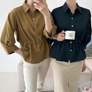 [옷자락]여성 코튼 레이온 허리스트링 9부 셔츠 블라우스