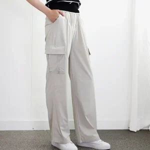 바스락바지 여름 가을 여자 쿨바지 밴딩 쿨링 스판 카고 와이드팬츠