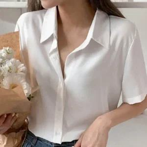 여성 베이직 브이넥 반팔블라우스 데일리 패션 구김없는셔츠 여름 시원한 찰랑셔츠 브이넥 출근룩