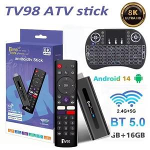 TV98 ATV 스마트 호환 스틱 8K 안드로이드 14 H313 2.4G/5G 와이파이 지원 OTA 미디어 플레이어 수신기 BT5