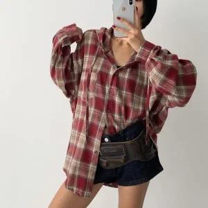 [다잇템] 여자 오버핏남방 주머니 후디 박시 플란넬 격자 셔츠