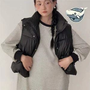 [골드스마일]여성 하이넥 크롭 패딩 조끼 캐주얼 스타일