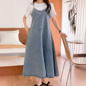 [기타]에이라인 민소매 뷔스티에 워싱진 순면 청원피스