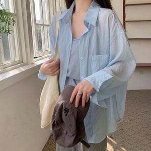 여성 시스루 롱 셔츠 썸머 루즈핏 블라우스 긴팔 남방 썬쿨링 여름 아우터