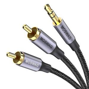 MOSWAG RCA 케이블, 2RCA ~ 3.5mm 오디오 케이블 10피트/3M 하이파이 사운드 나일론 브레이딩 RCA ~ AUX 오디오 케이블, DJ 컨트롤러 스피커 턴테이블 TV 카 스테레오 하이파이 폰 골드 플레이트 지원