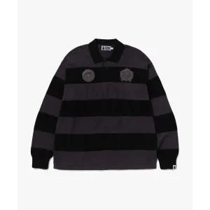 BAPE 자카드 멀티로고 스트라이프 릴렉스트 핏 티셔츠(M) BLACK 192847