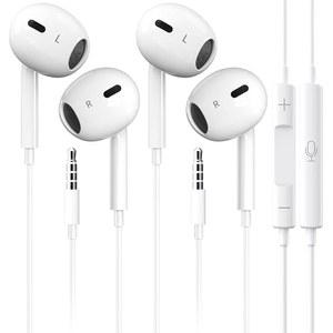 아이폰 3.5MM 이어폰용 유선 이어버드 헤드폰 2팩(마이크 포함) 및 원격 초투명 통화 내장 IPHONE IPAD IPOD 노트북 PC ANDROID 대부분의 오디오 장치에 대한 노이즈 지원 없음