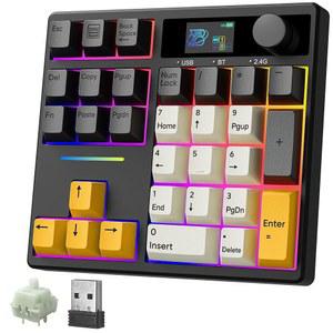 BOYI TD31Pro 기계식 숫자 패드, Bluetooth 5.0/2.4G/Type-C 무선 키패드, 화면 및 노브가 있는 RGB 핫스왑 PBT 키캡 충전식 개스킷 키패드(블랙-그레이)