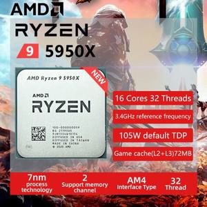 AMD Ryzen 9 5950X  3.4 GHz 16 코어 32 스레드 CPU 프로세서 7NM  64M 100 000000059 소켓