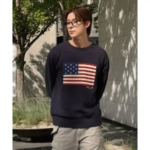 매장정품 후아유 WHO.A.U [무신사 ]American Flag Intarsia Pullover WHKAF4T81U 136985