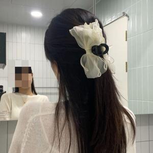 쉬폰 헤어집게핀 왕리본 화이트 헤어핀 파티 스타일 장식핀
