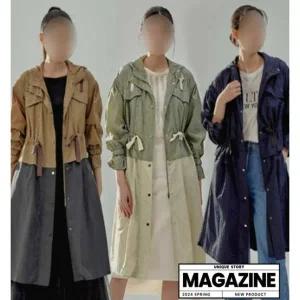 여성 배색 루즈핏 봄가을 간절기 야상점퍼 레인 바람막이 후드집업 롱 윈드코트875961