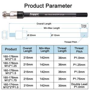 HEPPE 자전거 트레일러 쓰루 액슬 키즈 카고 160-178mm, 히치 M12 P1.0,