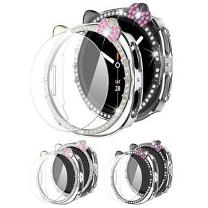 [ 갤럭시 워치 8 스크린 프로텍터 40mm 귀여운 고양이 여성용 2 2팩 다이아몬드 케이스, 케이스 커버 액세서리용 글리터 보호 하드 PC 범퍼 커버]