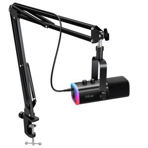 FIFINE XLR/USB 게임용 마이크 키트(헤드폰 잭/음소거/RGB/암 스탠드 포함) PC PS5/4 믹서 AmpliGame AM8T