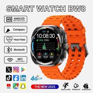 2025 신형 BW8 스마트워치 4G  네트워크 안드로이드 1.51인치 화면 400mAh 배터리 구글 플레이 만보계 수면