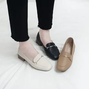 로아 골드 금장장식 소가죽 키높이 말랑 통굽로퍼 4cm