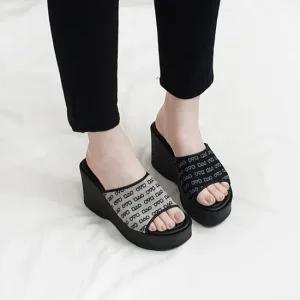 토그 국산 패브릭 웨지 통굽 키높이 슬리퍼 10cm