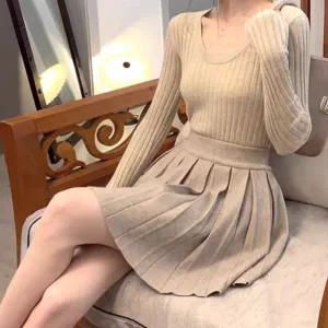 [샵앤] 여성 허리밴드 플리츠 주름 미니 플레어 스커트 21DS-WSK-4912-베이지