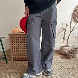 [옷자락]여자 아메카지룩 와이드 파라슈트 카고 가을 면 바지