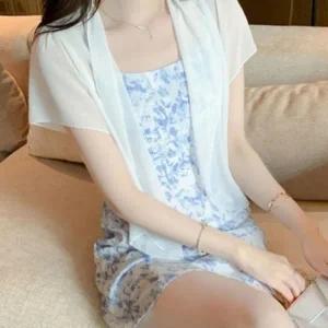 쉬폰 여름 여성 가디건 원피스코트 캐주얼 반팔 여름 원피스 쉬폰 반팔
