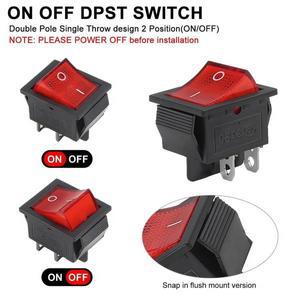 8개 KCD4 로커 스위치 DPST 4핀, 16A 250V AC/125V, 40A 12V DC - 보트, 열 프레스용 적색 조명 ON/OFF 토