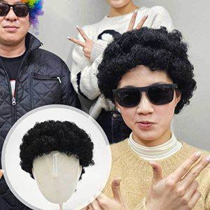 네컷 폭탄 뽀글머리 가발 블랙 뽀글이 웃긴 폭탄머리-WFHOUSL