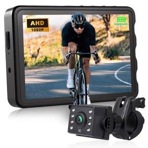 10000mAh 충전식 배터리가 장착된 Fitense 자전거 카메라 360 회전 5인치 HD 1080P 디스플레이 - 컬러 및 B&W 야간 시야 130 정밀 광각 뷰 자전거 후방 시야 카메라, 산악 자전거, 로드 바이크용 카메라