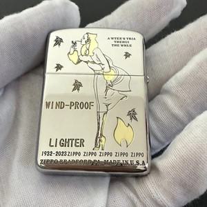 Zippo 라이터 화이트 크롬 각인 Windy Girl 방풍 컬렉션(박스 포함)