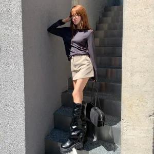 [신세계라이브쇼핑][옷자락] 여자 무지컬러 클래식 바지안감 D링 미니스커트