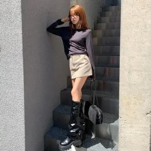 [옷자락]여자 무지컬러 클래식 바지안감 D링 미니스커트