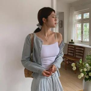 [하프클럽/]여자 레이온 스판 골지 어깨끈 캡내장 끈나시