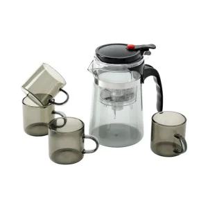 버튼 드롭 차포트 찻잔세트 (700ml 4인 투명블랙)DK72티메이커 망주전자 우리는주 내열유리 주방용품 찻주