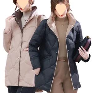 배색 오리털 미디 코트 간절기 겨울 여성경량패딩 엄마옷 선물