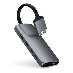 메온셀 Satechi Type-C 듀얼 멀티미디어 어댑터 4K HDMI USB-C PD 기가비트 이더넷 MicroSD 카드 리더기 US