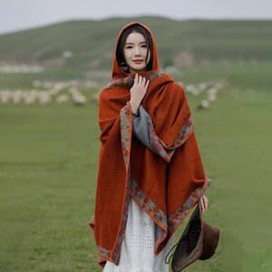 니트숄 후드담요 캠핑 여성용 망토 몽골여행판초
