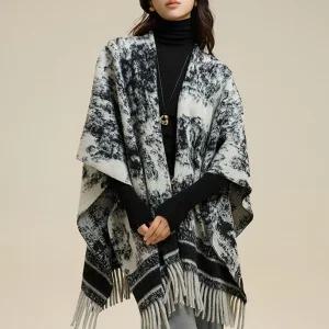 G126799_고급스런 물나염패턴의 망토 숄머플러 가디건니트 가오리 케이프 롱머플러 여성 판초