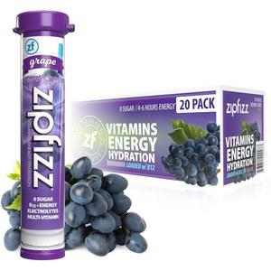 Zipfizz 데일리 에너지 드링크 파우더, 포도, 20팩 | 3-in-1 지속 에너지, 빠른 수분 공급 및 필수 비타민 무설탕 전해질 파우더 B-12 제 함유